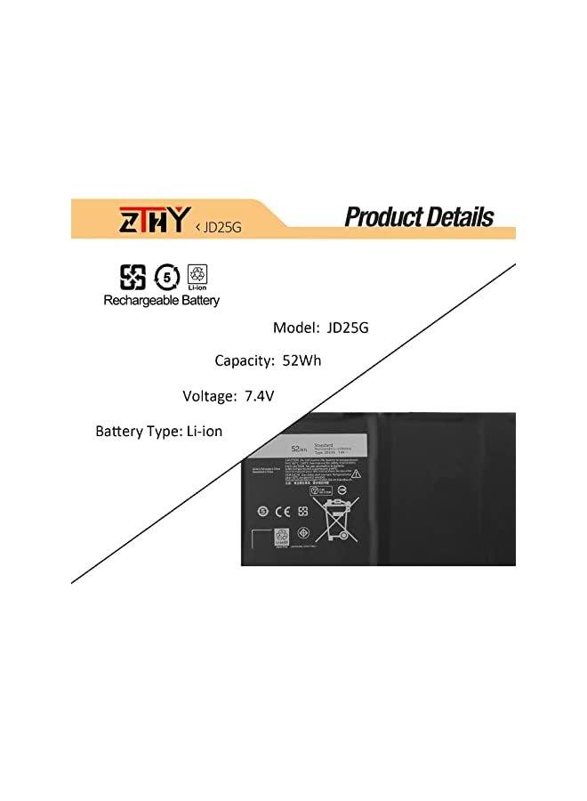 ZTHY 7.4V 52Wh Jd25G Laptop Battery Replacement For Dell Xps 13-9343 13-9350 P54G001 P54G002 Touchscreen Infinityedge Ultrabook Xps 13D-9343-1808T 1508 1608T 13-9350-D1508 D1608T 0N7T6 5K9Cp Jhxpy - Image 2