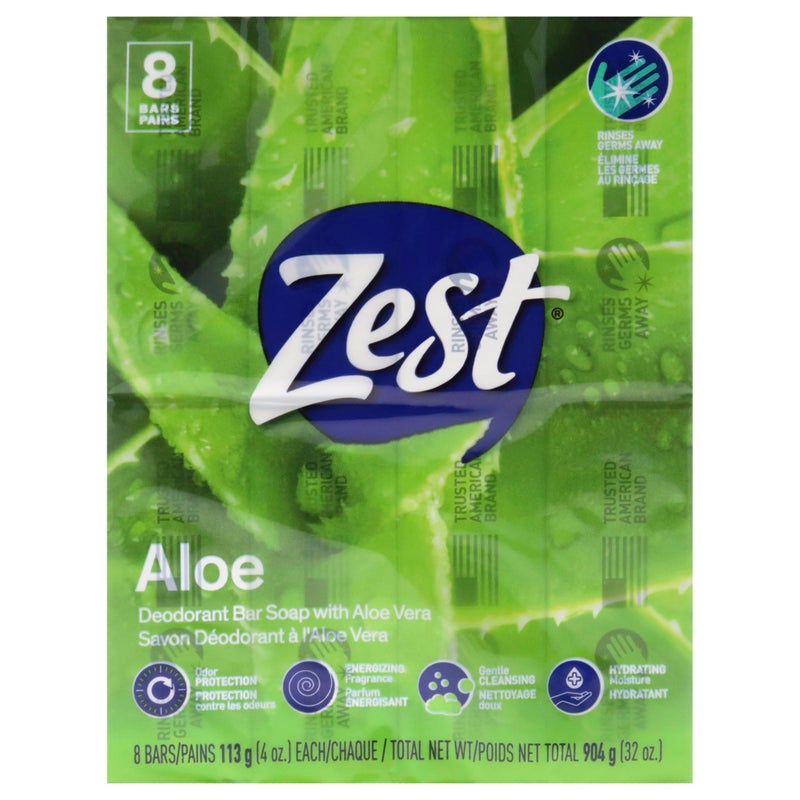 Zest 8-Bar Bath Size Soap, Fresh Aloe, 4 Ounce (Pack of 8) - Image 1