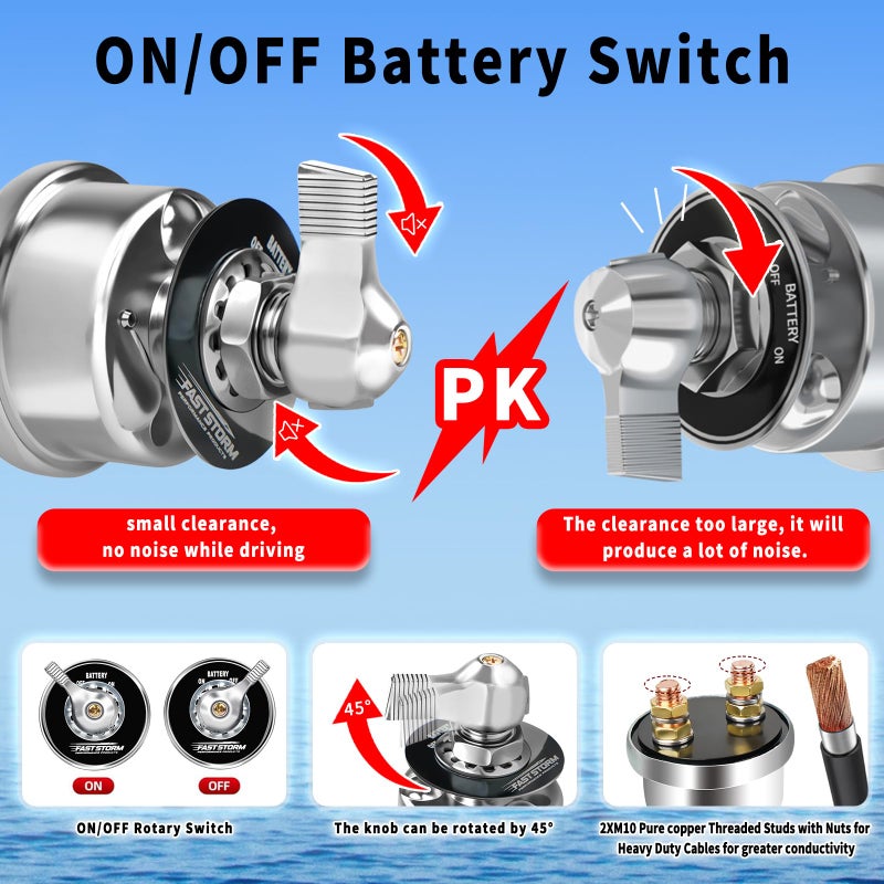 FASTSTORM 200A 12-48V High Current Master Battery Disconnect Switch Battery Power Cut Off Isolator Killer Switch with Face Plate for Car Vehicle RV Truck Boat Marine ATV - Image 5