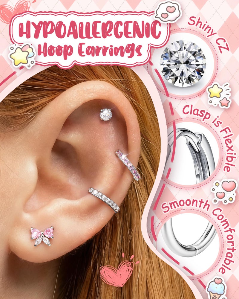 Besteel 14 Pairs Hypoallergenic Earrings for Women Girls Surgical Steel Screw Back Earring for Sensitive Ears Cute Butterfly CZ Flat Back Earrings Girls Jewelry (flat back) age: Over 4 years old - Image 4