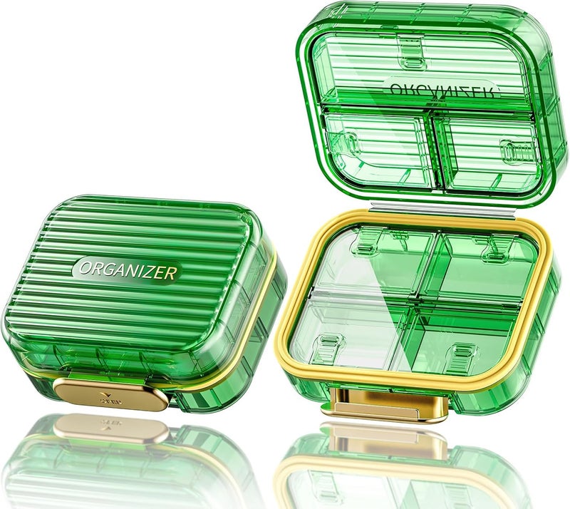 Acedada Small Pill Box, Acedada Travel Pill Case for Purse, Portable 7 Compartments Daily Pill Organizer, Compact Medicine Vitamin Container for Fish Oil & Supplements, Light Green - Image 1