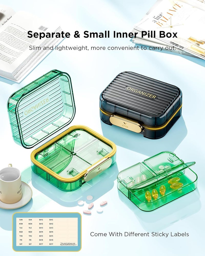 Acedada Small Pill Box, Acedada Travel Pill Case for Purse, Portable 7 Compartments Daily Pill Organizer, Compact Medicine Vitamin Container for Fish Oil & Supplements, Light Green - Image 4