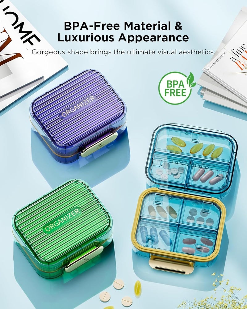 Acedada Small Pill Box, Acedada Travel Pill Case for Purse, Portable 7 Compartments Daily Pill Organizer, Compact Medicine Vitamin Container for Fish Oil & Supplements, Light Green - Image 5