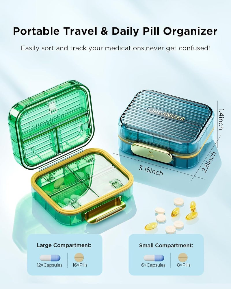 Acedada Small Pill Box, Acedada Travel Pill Case for Purse, Portable 7 Compartments Daily Pill Organizer, Compact Medicine Vitamin Container for Fish Oil & Supplements, Light Green - Image 2