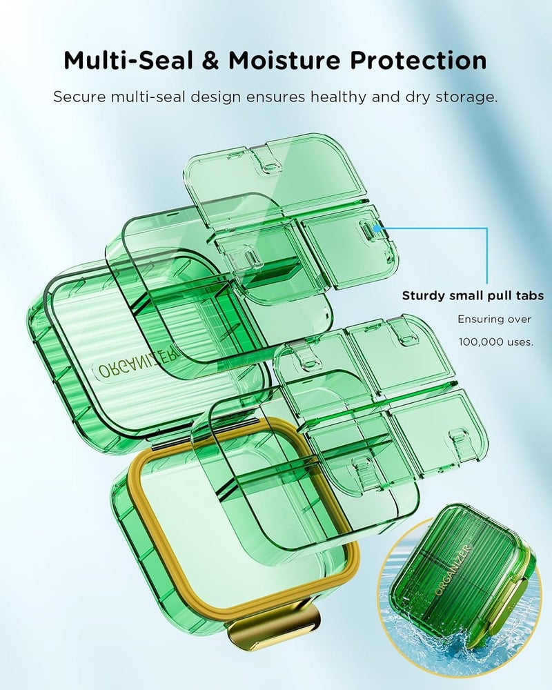 Acedada Small Pill Box, Acedada Travel Pill Case for Purse, Portable 7 Compartments Daily Pill Organizer, Compact Medicine Vitamin Container for Fish Oil & Supplements, Light Green - Image 3