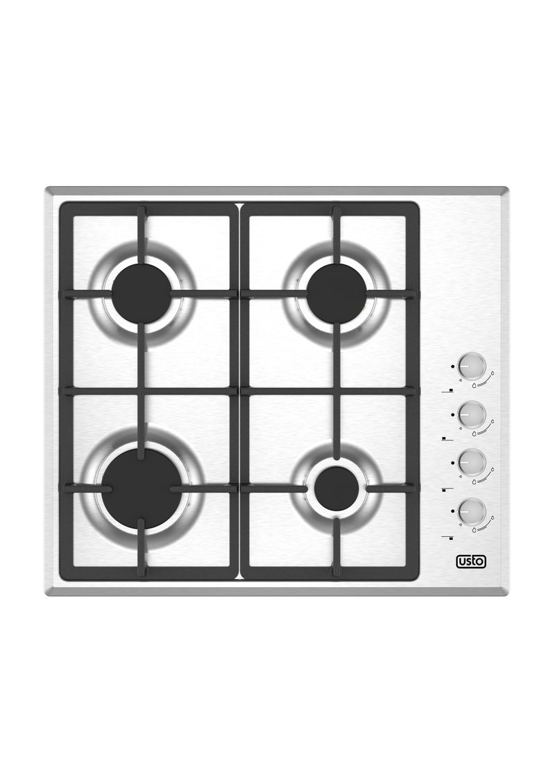 Usto Built-in Cooker Hob, 60x60Cm, 4 Gas Burners, Full Safety, Automatic Ignition, Turkish, Steel - ASH 6400 QGRSA-SMF-01