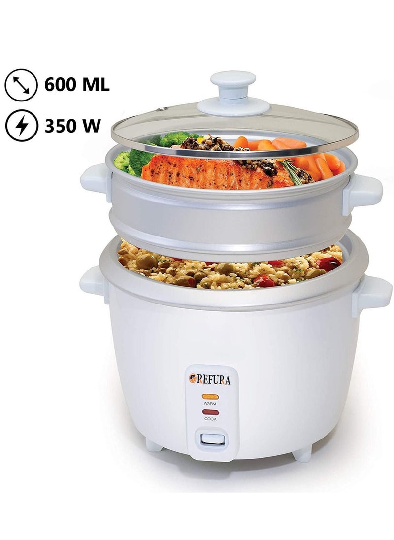 REFURA - 2 in 1 Rice Cooker & Steamer 600 ML / Non-Stick Removable Bowl / Keep Warm Functionality / 350W / Includes Measuring Cup & Spatula | RE-617 | Kitchen Appliances - Image 1