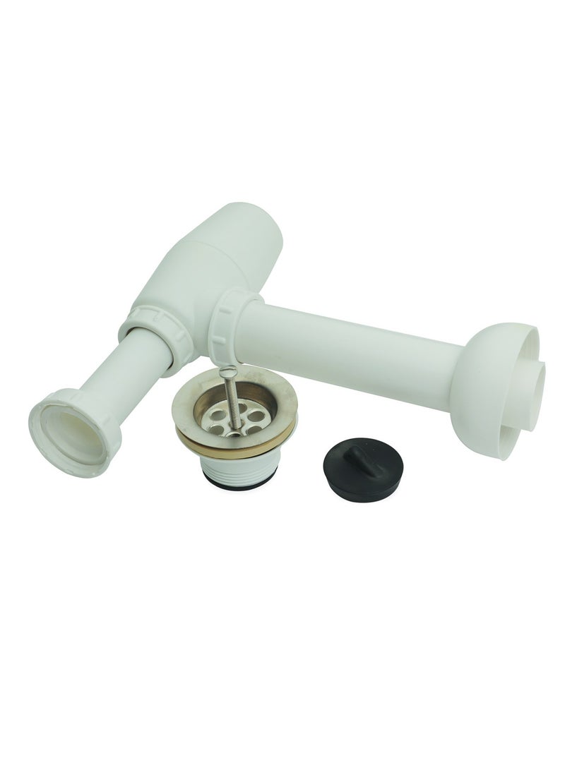 Bold Plastic Basin Drainer – 1/2 Inch White Bottle Trap, Modern Design for Bathroom Hygiene, Durable and Easy to Install, Corrosion and Moisture Resistant – 1 Year Warranty - Image 1