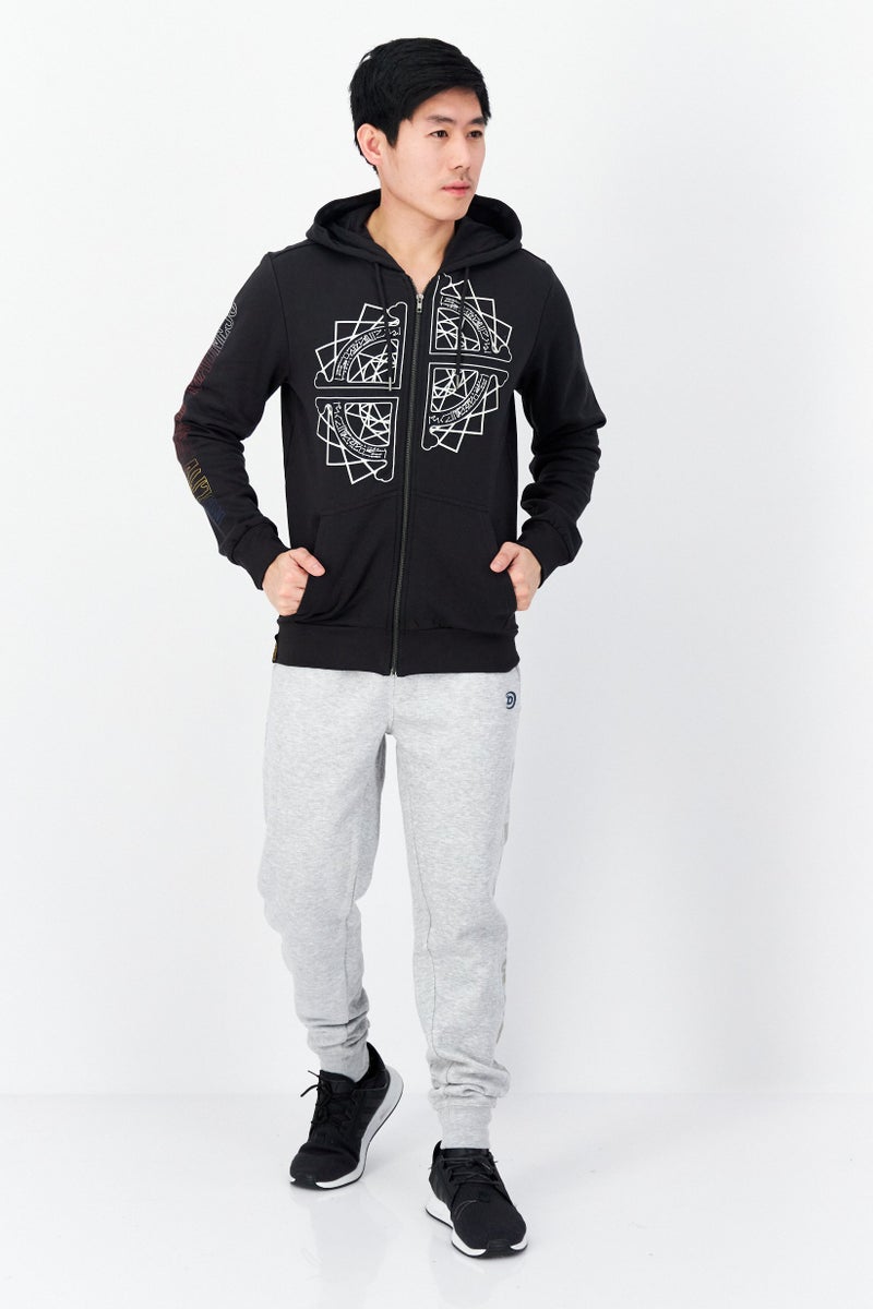 DIFUZED Men Printed Full Zip Long Sleeve Fleece Sweatshirts, Black - Image 4