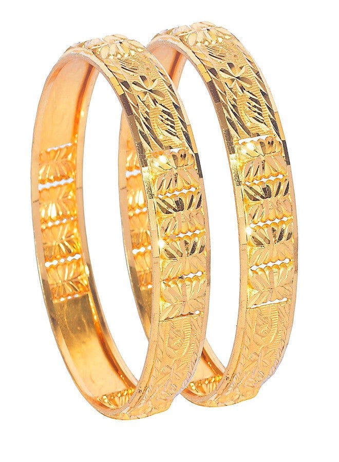 Bodha Traditional Indian Gold Plated Crystal Kundan Traditional Kada Bangle Set for Women (Set of 2 Bangles) (SJ_3373_2.6) - Image 1