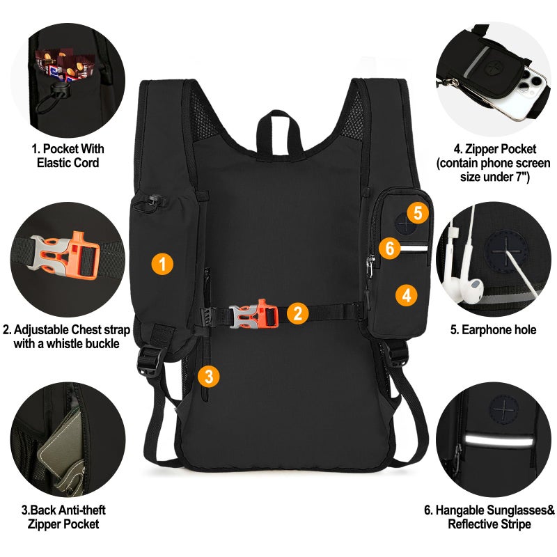 Seektop 15L Small Hiking Backpack for Women Men, Lightweight Hiking Packable Daypack with Phone Pocket for Travel Camping (Black, 15L) - Image 3