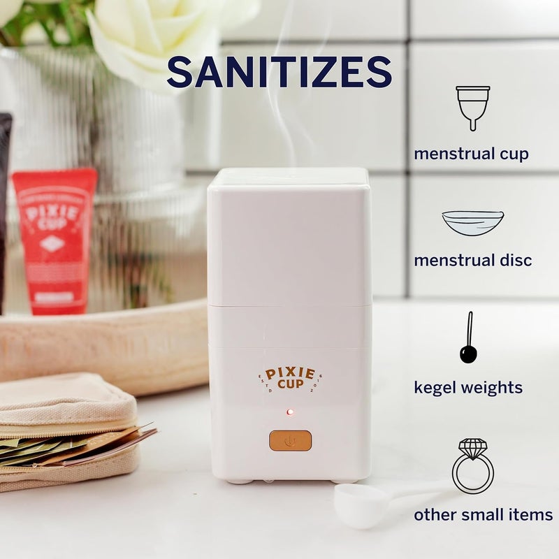 Pixie Cup Pixie Menstrual Cup Steam Cleaner - Wash Your Cup + Kill 99.9% of Germs with Cleanser Steam for Feminine Care - 3 Minutes and Your Period Cup is Sterile! Automatic Shut Off - FSA Eligible (White) - Image 3