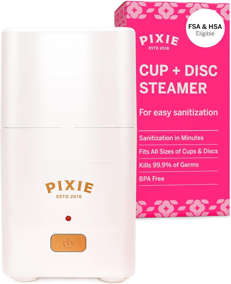 Pixie Cup Pixie Menstrual Cup Steam Cleaner - Wash Your Cup + Kill 99.9% of Germs with Cleanser Steam for Feminine Care - 3 Minutes and Your Period Cup is Sterile! Automatic Shut Off - FSA Eligible (White) - Image 1