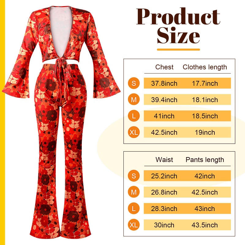 Foaincore 6 Pcs 70s Disco Outfits for Women Hippie Halloween Costume Set Flared Pants Headband Earring Sunglass(Medium) - Image 3