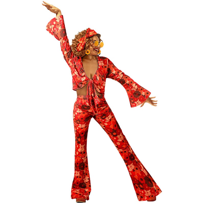 Foaincore 6 Pcs 70s Disco Outfits for Women Hippie Halloween Costume Set Flared Pants Headband Earring Sunglass(Medium) - Image 5