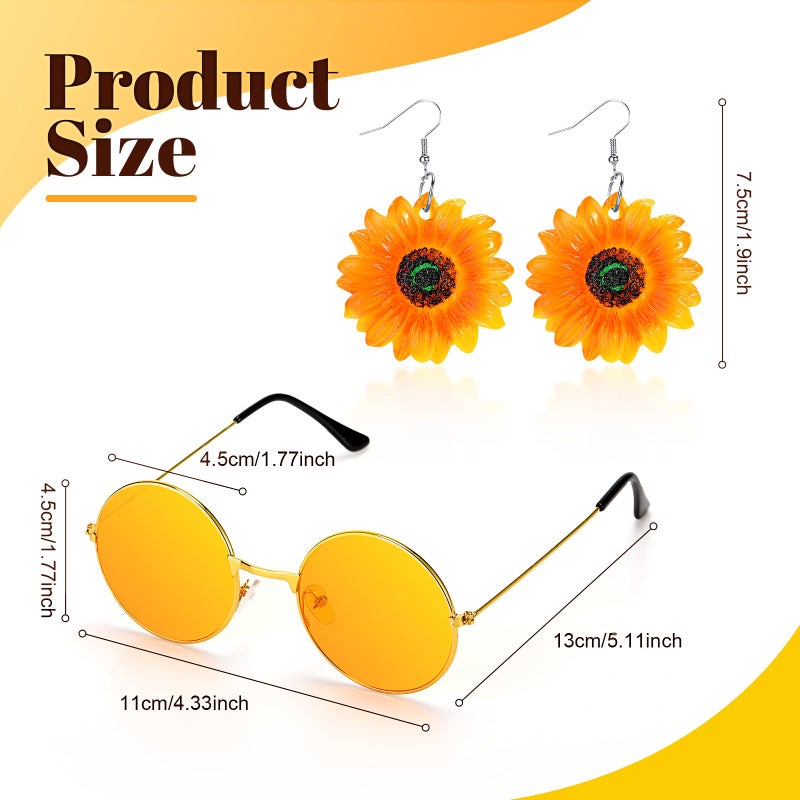 Foaincore 6 Pcs 70s Disco Outfits for Women Hippie Halloween Costume Set Flared Pants Headband Earring Sunglass(Medium) - Image 4