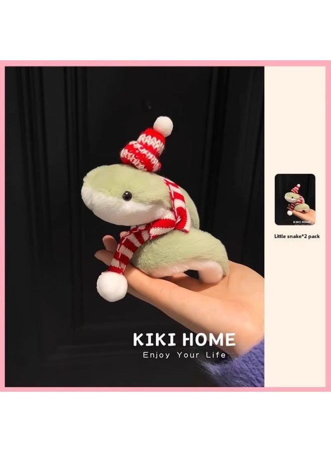 2025 Year Of The Snake Mascot Doll Cyber Celebrant Plush Toy Snake Doll Wrap Cute Doll Pendant-Color: Little Green Snake + Striped Hat + Red And White Striped Scarf (ready Stock, Upgraded Velvet, Soft And Waxy Feel)  - Image 1
