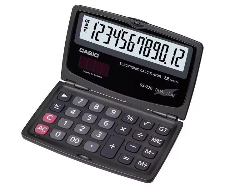 Casio SX-220 12-Digit Desktop Calculator with Large Display, Dual Power, Tax Calculation & Professional Business Functions black
