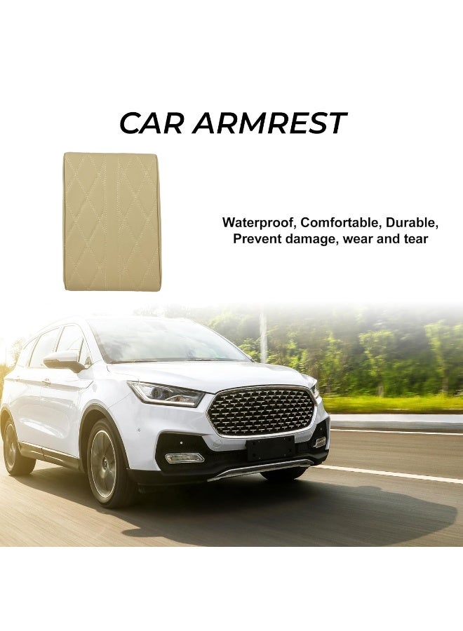 PU Leather Car Armrest Cushion Cover with Memory Foam, Waterproof and Wear-Resistant, Comfortable Elbow Support, Easy-to-Clean, Universal Fit for Most Car Armrests – Beige, Diamond-Stitched - Image 4