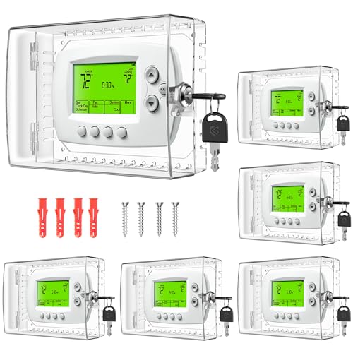 TRJ 6 PCS TRJ Thermostat Lock Box with Key, Clear Thermostat Cover with Lock for Thermostat on Wall, Lockable Thermostat Lock Box Cover, AC Lock Box Cover with Key Fit Thermostats 5"H x 6.3"W or Smaller - Image 1