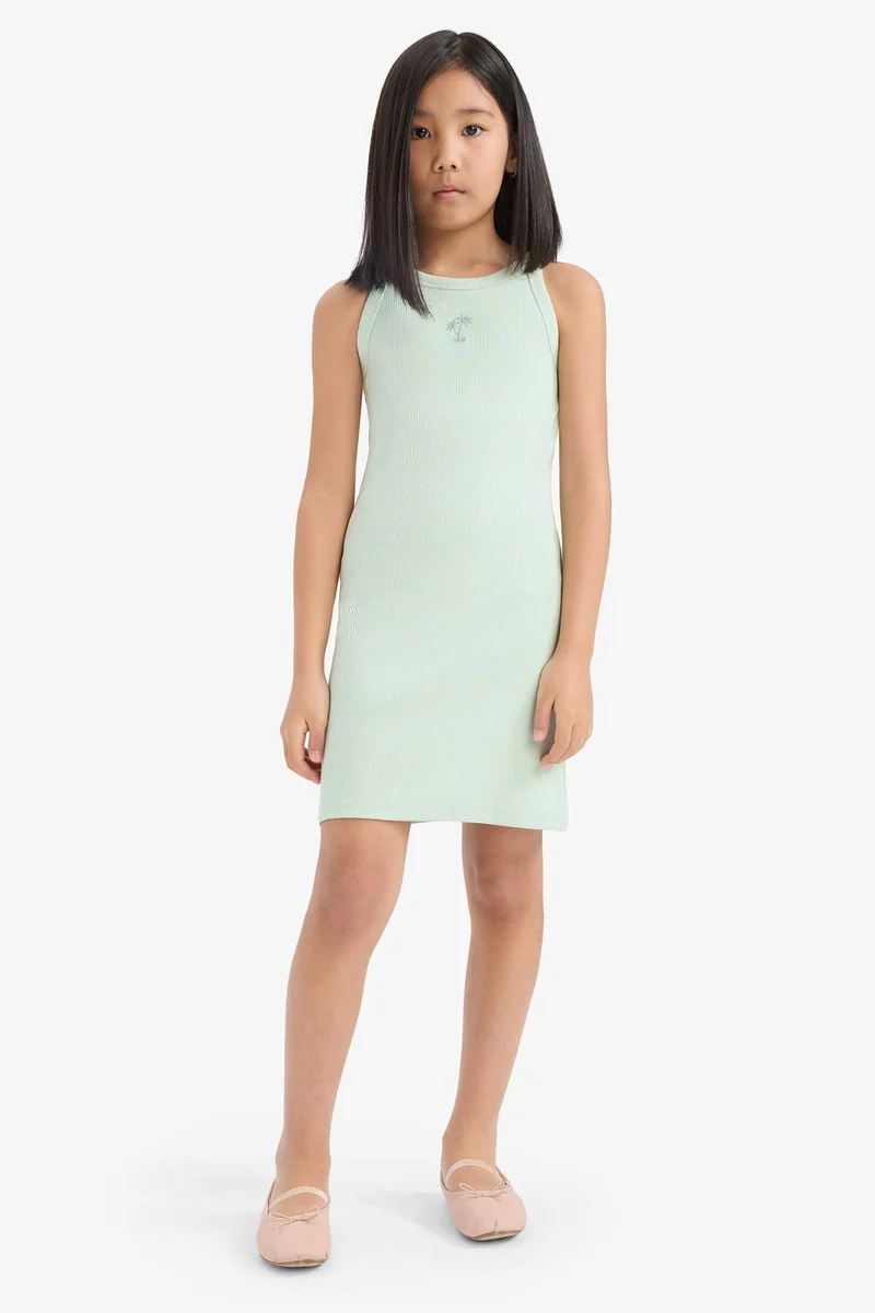 ديفاكتو Fitted Crew Neck Corduroy Sleeveless Dress