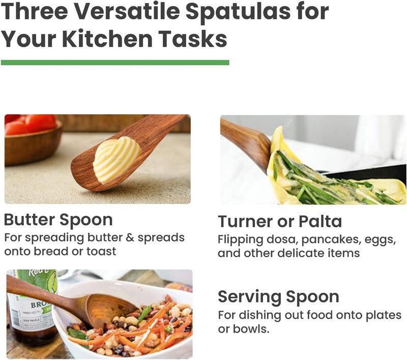 Rusabl (Pack of 3) 100% Pure Sheesham Wooden Spatulas, Premium Palta, Butter Spoon & Serving Spoon for Cooking Dosa, Chapati, Rice, Kitchen Tools with Non-Toxic Polish, Heat Resistant, Non-Stick - Image 4
