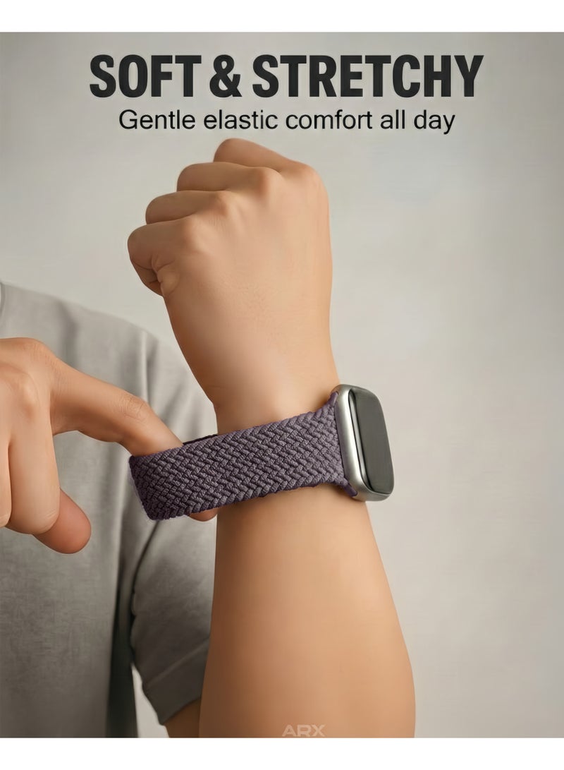 أركس سوار ساعة آبل نايلون مضفّر مرن بمشبك مغناطيسي – متوافق مع مقاسات 44/45/46/49 مم لسلاسل Apple Watch 3–11/SE/Ultra – ( بنفسجي غامق ) - Image 5