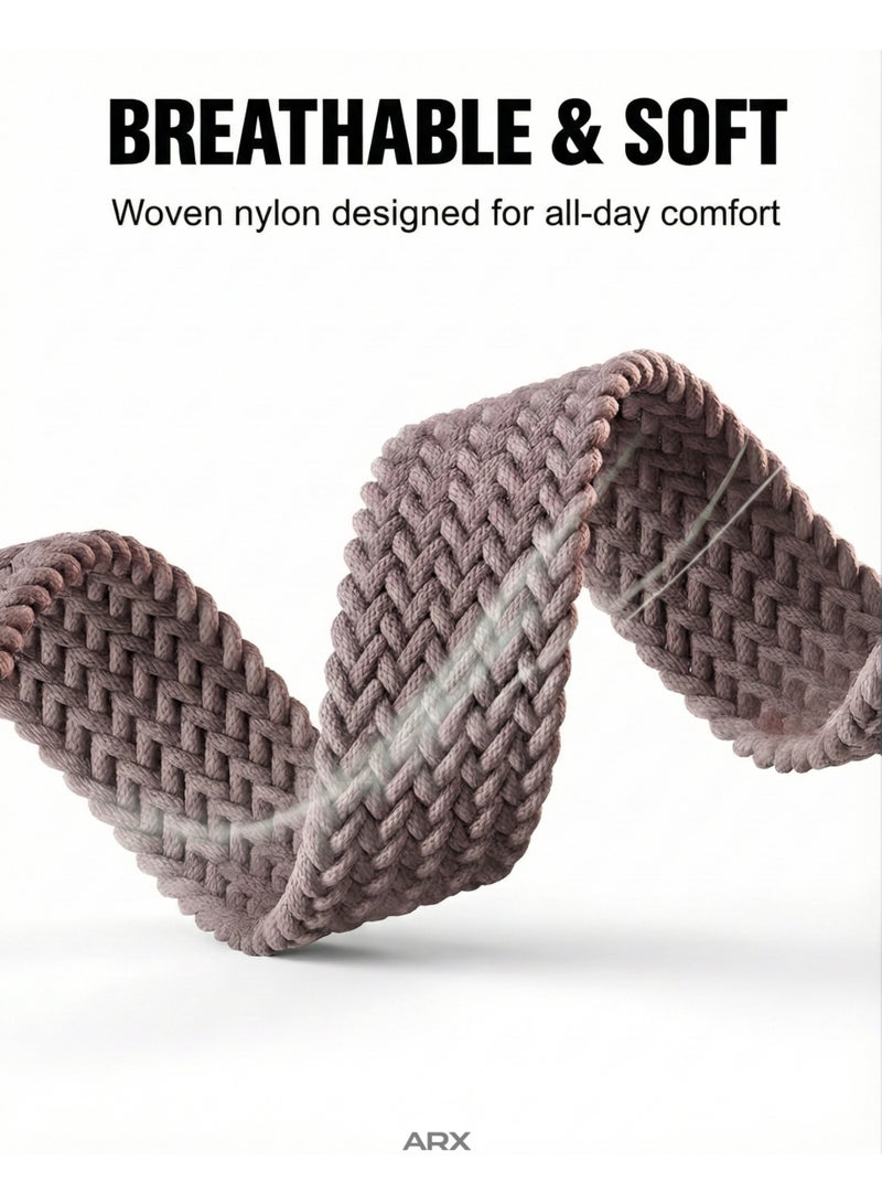 أركس سوار ساعة آبل نايلون مضفّر مرن بمشبك مغناطيسي – متوافق مع مقاسات 44/45/46/49 مم لسلاسل Apple Watch 3–11/SE/Ultra – ( بنفسجي غامق ) - Image 4