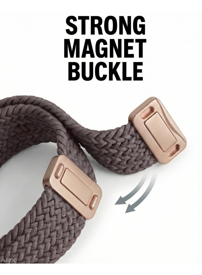 أركس سوار ساعة آبل نايلون مضفّر مرن بمشبك مغناطيسي – متوافق مع مقاسات 44/45/46/49 مم لسلاسل Apple Watch 3–11/SE/Ultra – ( بنفسجي غامق ) - Image 3