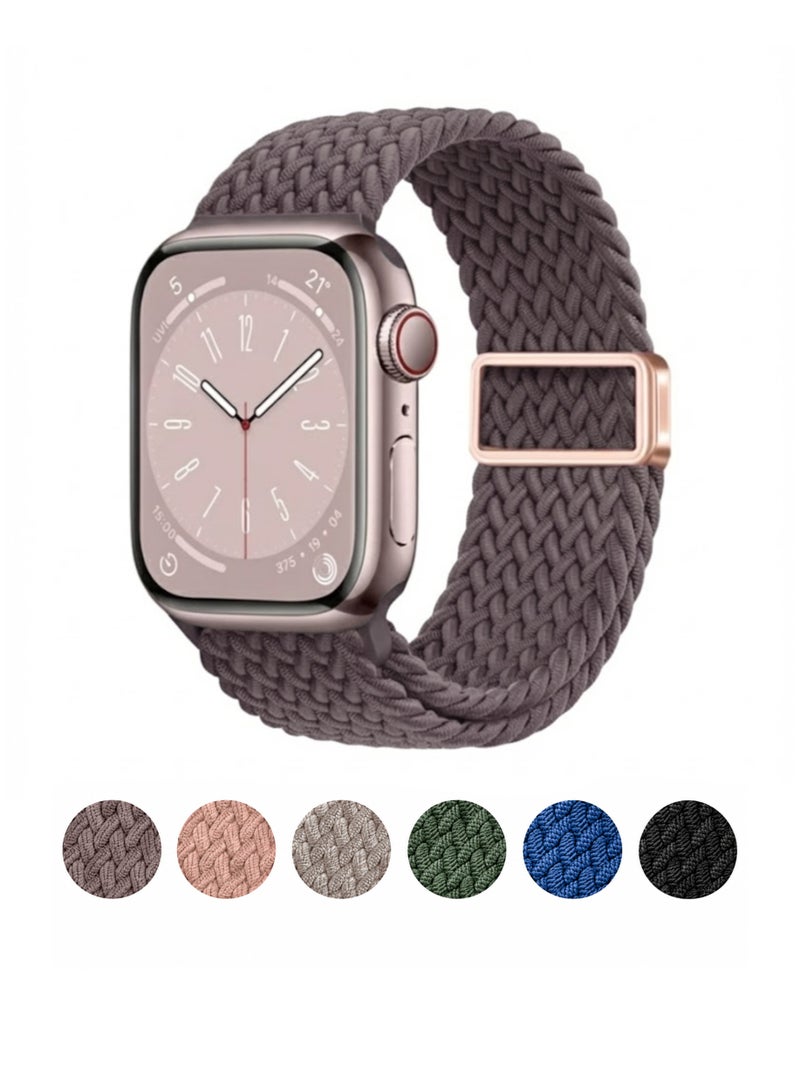 أركس سوار Apple Watch مقاس 44/45/46/49 مم متوافق مع Series 3 إلى 11 / SE / Ultra – نايلون مضفّر مرن بمشبك مغناطيسي – بنفسجي داكن - Image 1