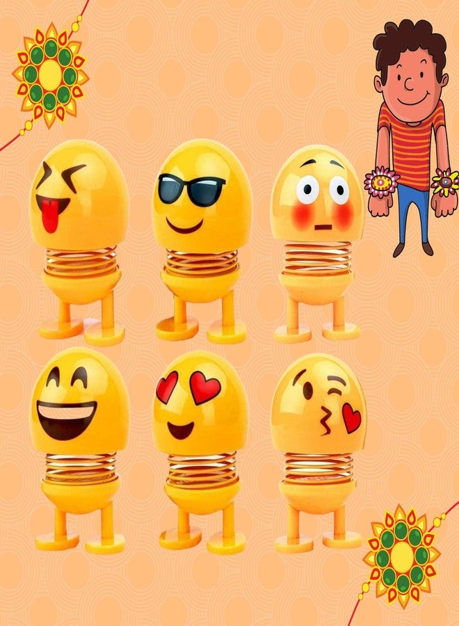 ويبيلكارت مجموعة ويبيلكارت المميزة من هدايا راخي للأطفال مع 6 قطع من ألعاب إيموجي ذات رؤوس متأرجحة جذابة، هدايا راكشا باندهان للأخ والأخت - راخي فاخر مع ألعاب إيموجي ذات رؤوس متأرجحة جذابة - Image 2