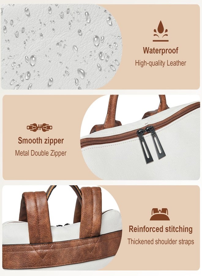 Shrrie Laptop Backpack for Women 15.6 inch,Travel Leather Backpack Purse Nurse Teacher Carry on Backpack Computer Bag,Professional Water-Resistant College Business Work Casual Daypack,Beige with Brown - Image 5