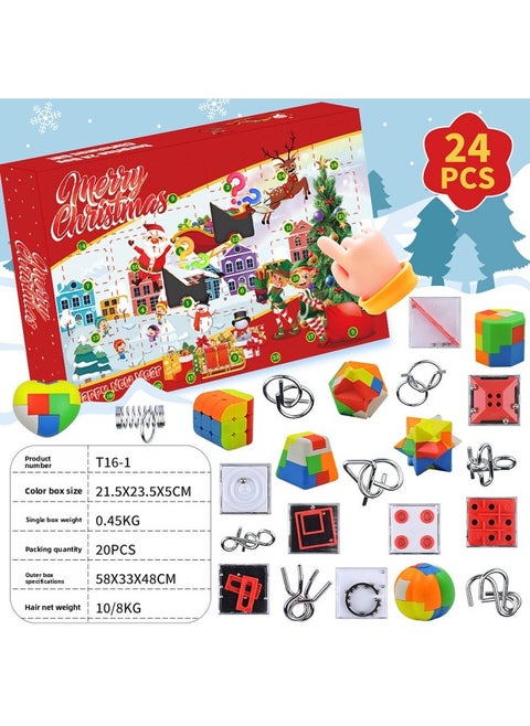 Rubber Duck Gift Set Yellow Duck Advent Calendar Countdown Blind Box Toy Set Santa Claus Surprise Gift For Kids-Color:Intelligence Buckle Luban Lock Maze Blind Box