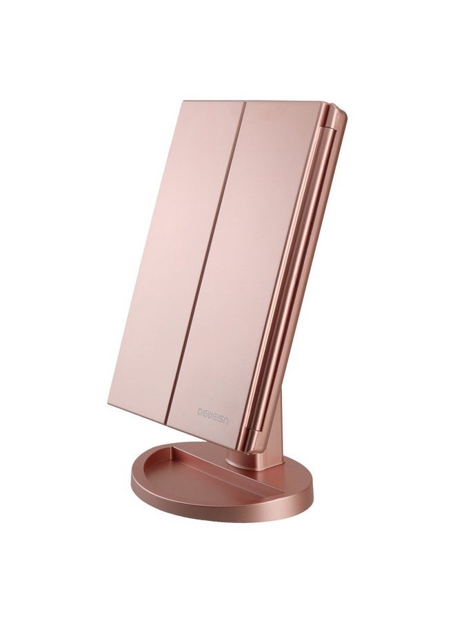 DeWEISN deweisn Dresser Mount Tri-Fold Lighted Vanity Mirror with 21 LED Lights, Touch Screen and 3X/2X/1X Magnification, Two Power Supply Modes Make Up Mirror,Travel Mirror  - Image 1