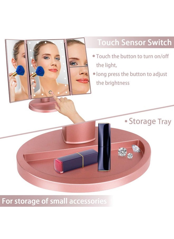 DeWEISN deweisn Dresser Mount Tri-Fold Lighted Vanity Mirror with 21 LED Lights, Touch Screen and 3X/2X/1X Magnification, Two Power Supply Modes Make Up Mirror,Travel Mirror  - Image 4