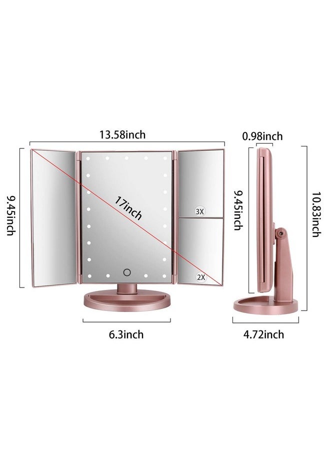 DeWEISN deweisn Dresser Mount Tri-Fold Lighted Vanity Mirror with 21 LED Lights, Touch Screen and 3X/2X/1X Magnification, Two Power Supply Modes Make Up Mirror,Travel Mirror  - Image 2