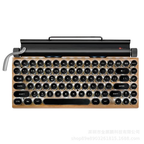 Retro Bluetooth mechanical keyboard punk dot keycap typewriter keyboard green axis cross-border new product source factory Wood White Light