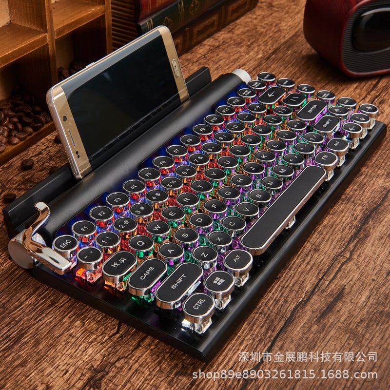 Retro Bluetooth mechanical keyboard punk dot keycap typewriter keyboard green axis cross-border new product source factory Wood White Light