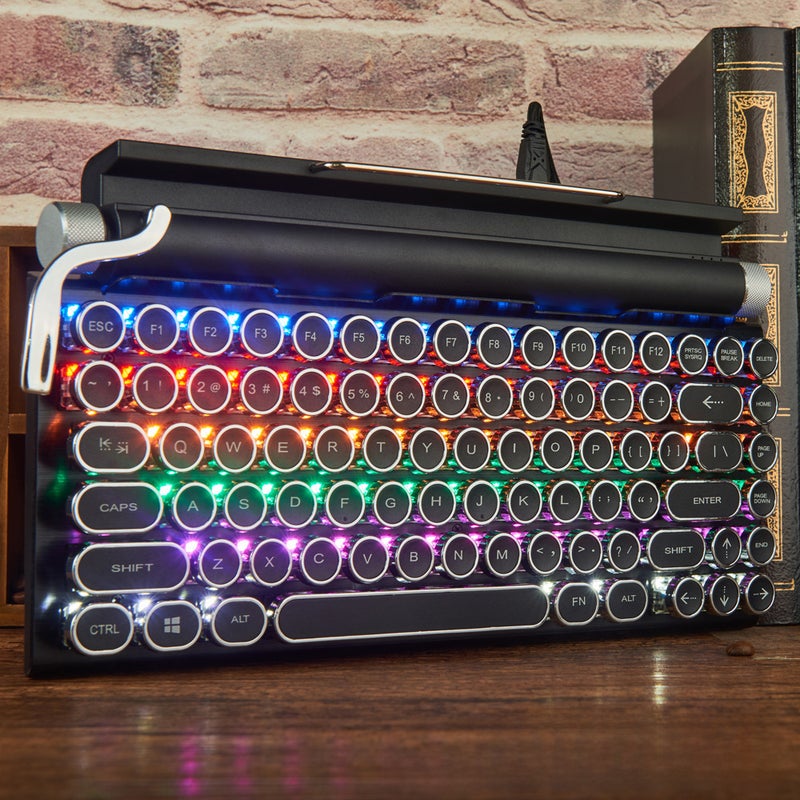 Retro Bluetooth mechanical keyboard punk dot keycap typewriter keyboard green axis cross-border new product source factory Wood White Light