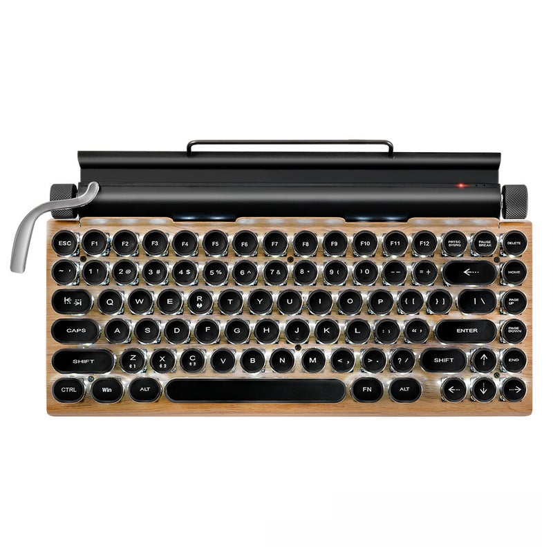 Retro Bluetooth mechanical keyboard punk dot keycap typewriter keyboard green axis cross-border new product source factory Wood White Light