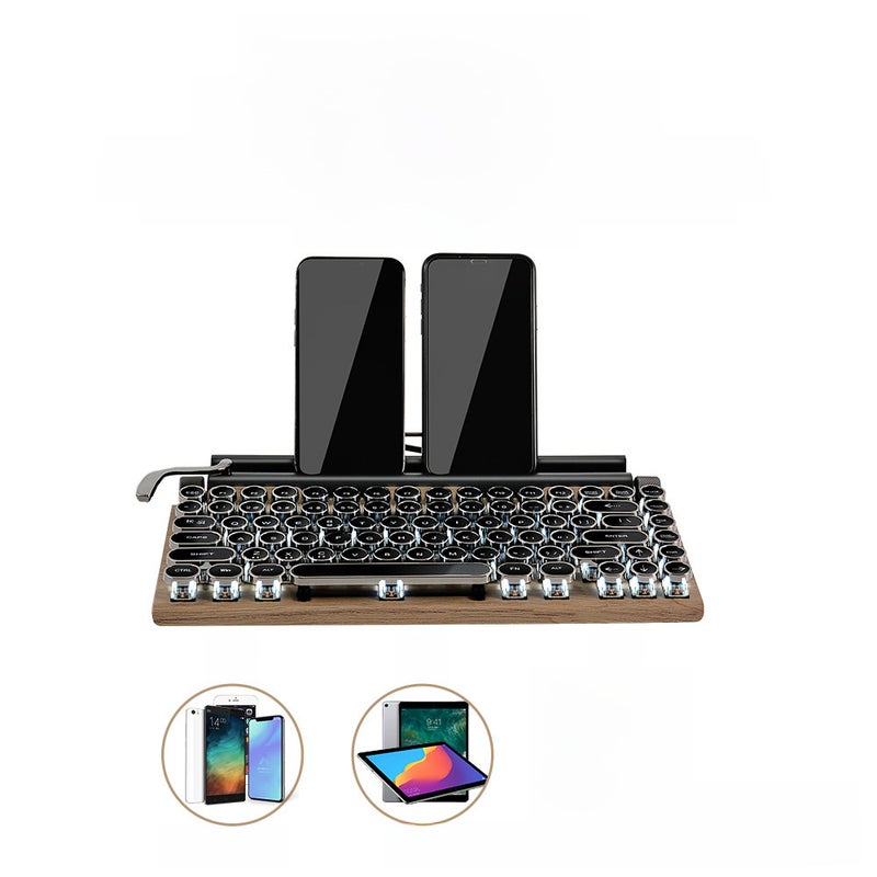 Retro Bluetooth mechanical keyboard punk dot keycap typewriter keyboard green axis cross-border new product source factory Wood White Light