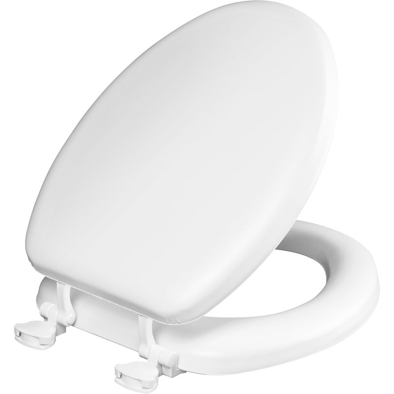 Mayfair Padded Toilet Seat Cushioned Soft Vinyl over Wood Core Seat Secure Hinges Easy Clean Elongated White
