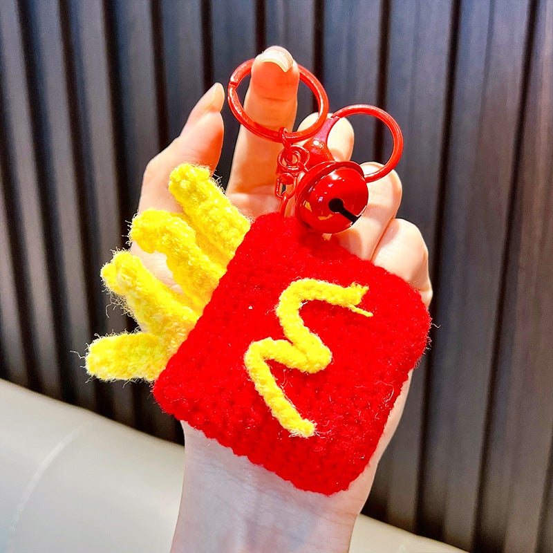 Wool crocheted finished car key chain hand-woven plush hanging decoration card bag pendant small gift wholesale Burger-wool doll - Image 2