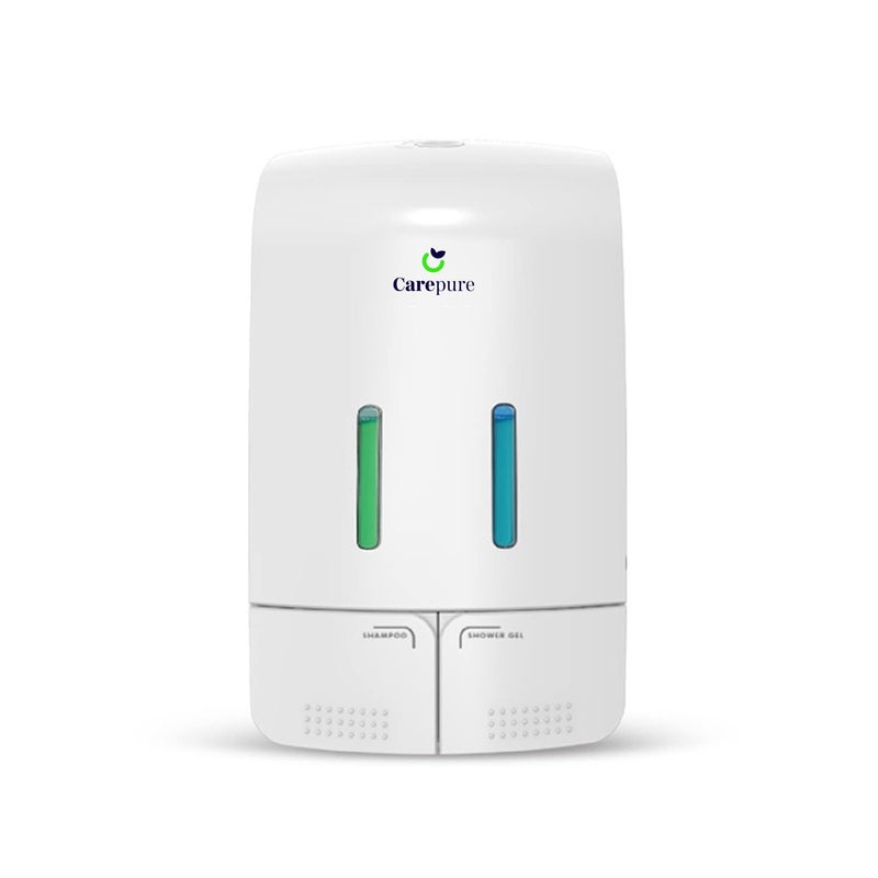 Carepure Dual Twin Manual Liquid Soap Dispenser Wall Mounted Twin Manual Shampoo Shower Gel Soap Hand Sanitizer Plastic Liquid Soap Dispenser Imported 550 x 5501100 ML White - Image 2