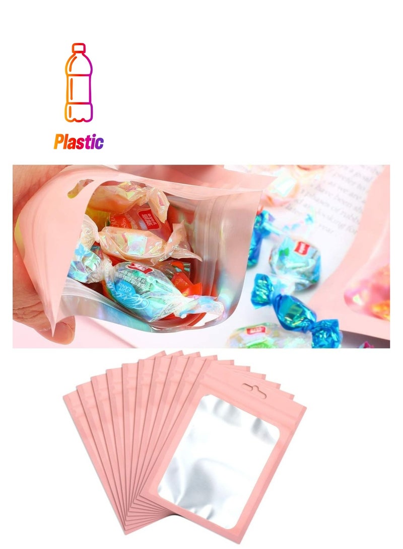 SYOSI Resealable Mylar Bags,  100Pcs Clear Window Smell Proof Bags Packaging Bags Foil Pouch Bags for Food Self Sealing Storage Supplies  - Image 1