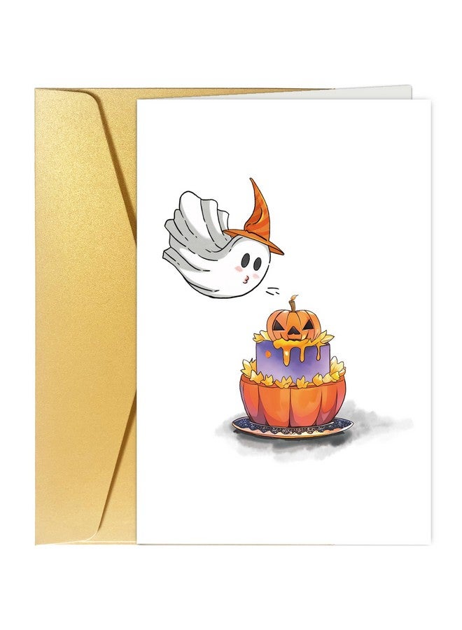 Spercy Cute Halloween Birthday Card, Spooky Birthday Card For Him Her, October Birthday Card, Ghost Blowing Out Candles Card - Image 1