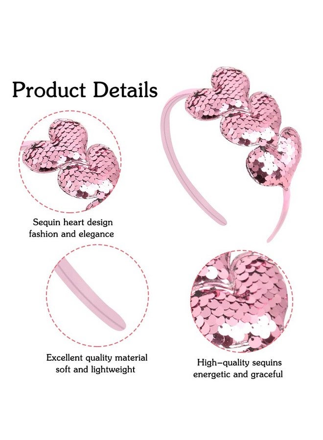 ZEYER Valentine'S Day Headbands Glitter Heart Hair Band Red Love Sequin Headband Romantic Hair Bands Holiday Headbands Party Gift Valentine'S Day Costume Party Accessories For Women And Girls (Pink) - Image 2