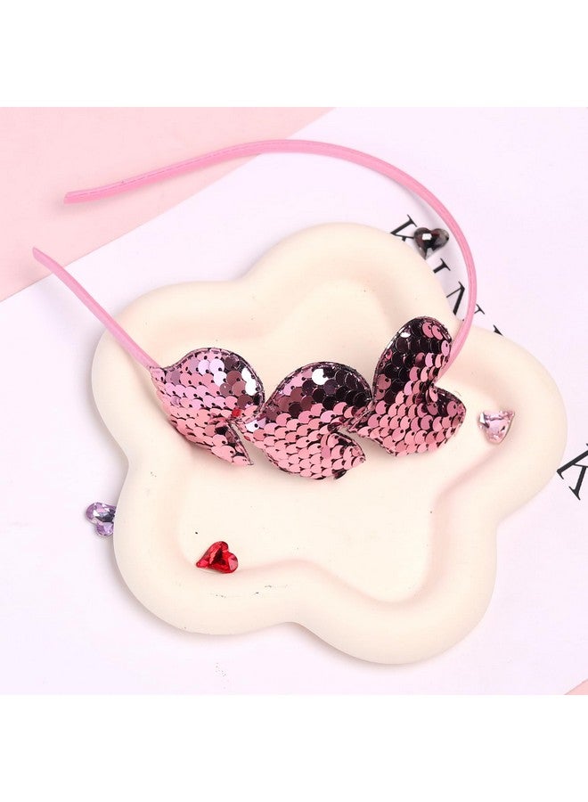 ZEYER Valentine'S Day Headbands Glitter Heart Hair Band Red Love Sequin Headband Romantic Hair Bands Holiday Headbands Party Gift Valentine'S Day Costume Party Accessories For Women And Girls (Pink) - Image 3