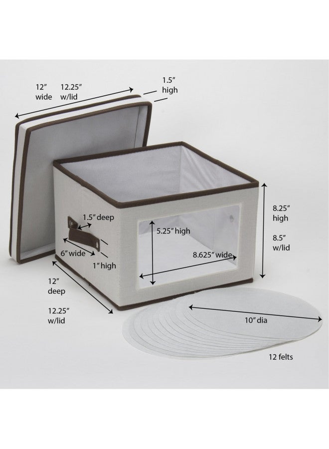 Household Essentials 536 Dinnerware Storage Box with Lid and Handles | Storage Bin for Dinner Plates | Natural Canvas with Brown Trim - Image 2