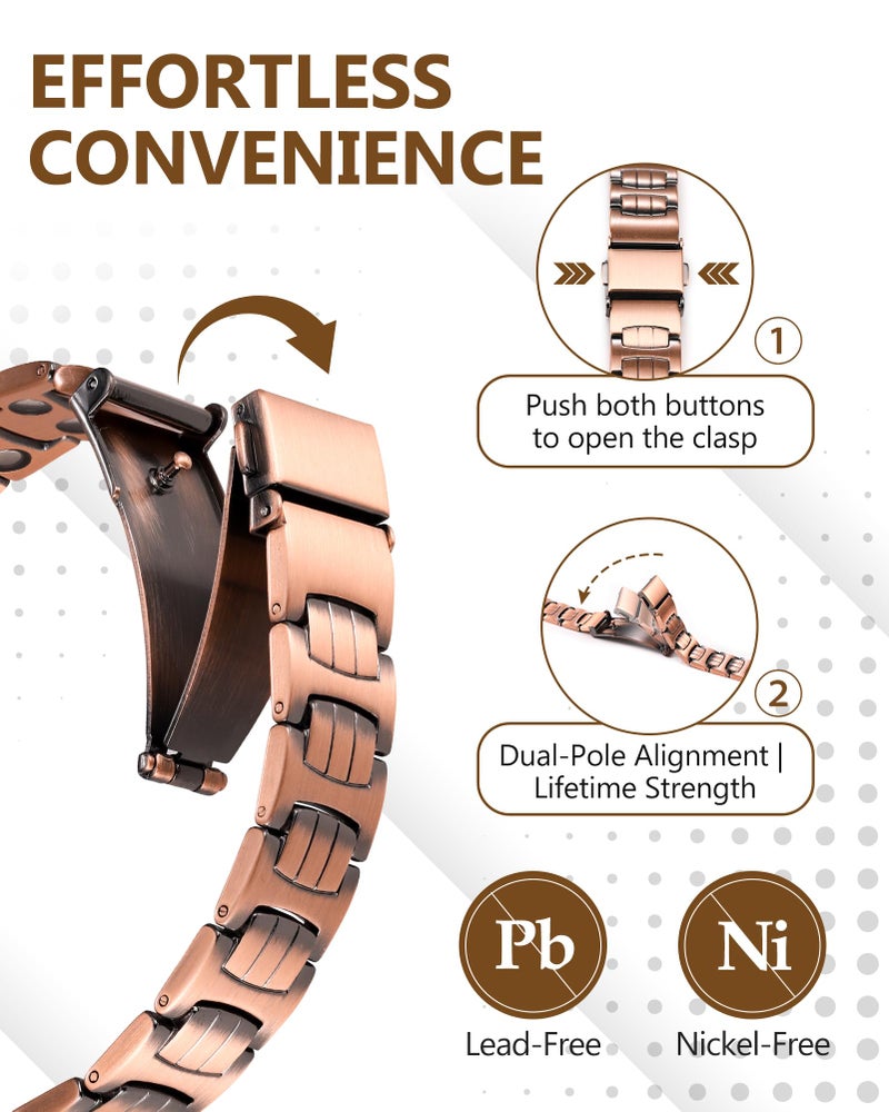 Feraco Copper Bracelet for Men,Magnetic Therapy Cooper Bracelets with 46 Magnets, Men's 99.99% Pure Copper - Image 4